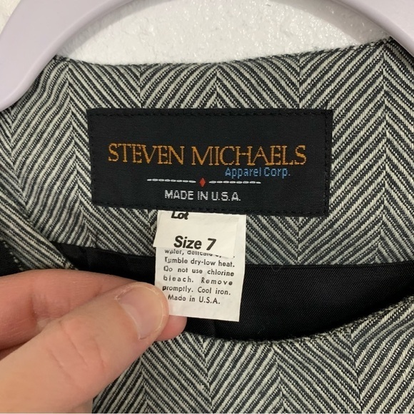 Vintage 1980s Black White Asymmetrical Single Button Blazer Jacket Size 7 - Picture 5 of 8